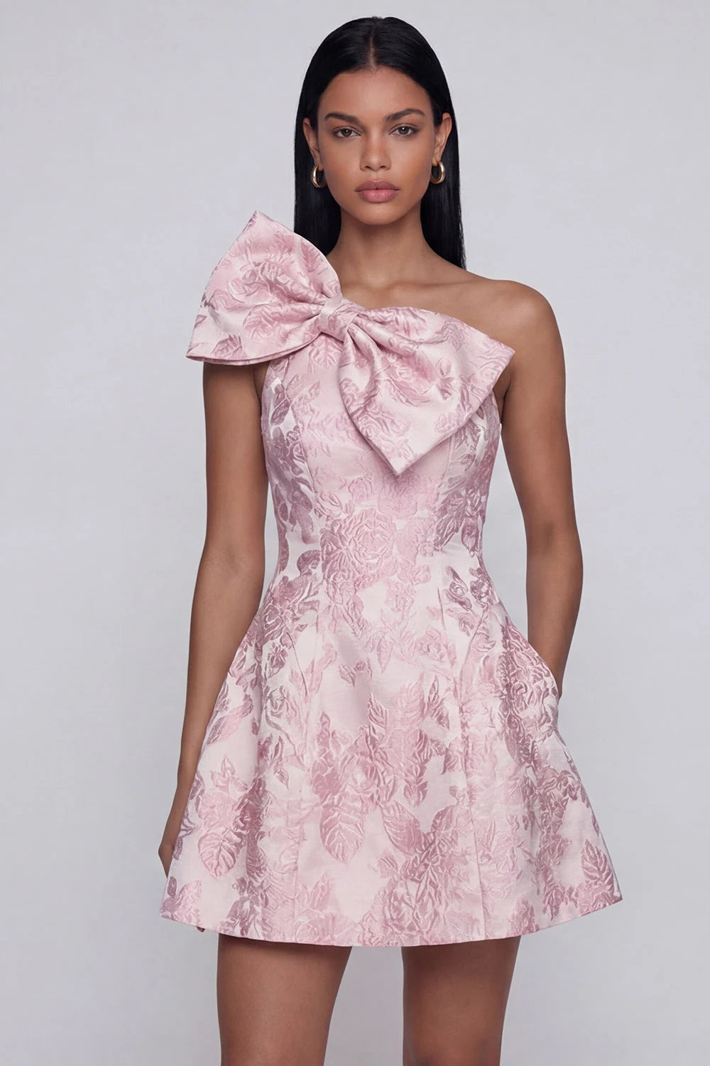 Elegant A-Line One-Shoulder Bow Pink Mini Homecoming Dress Women's Party