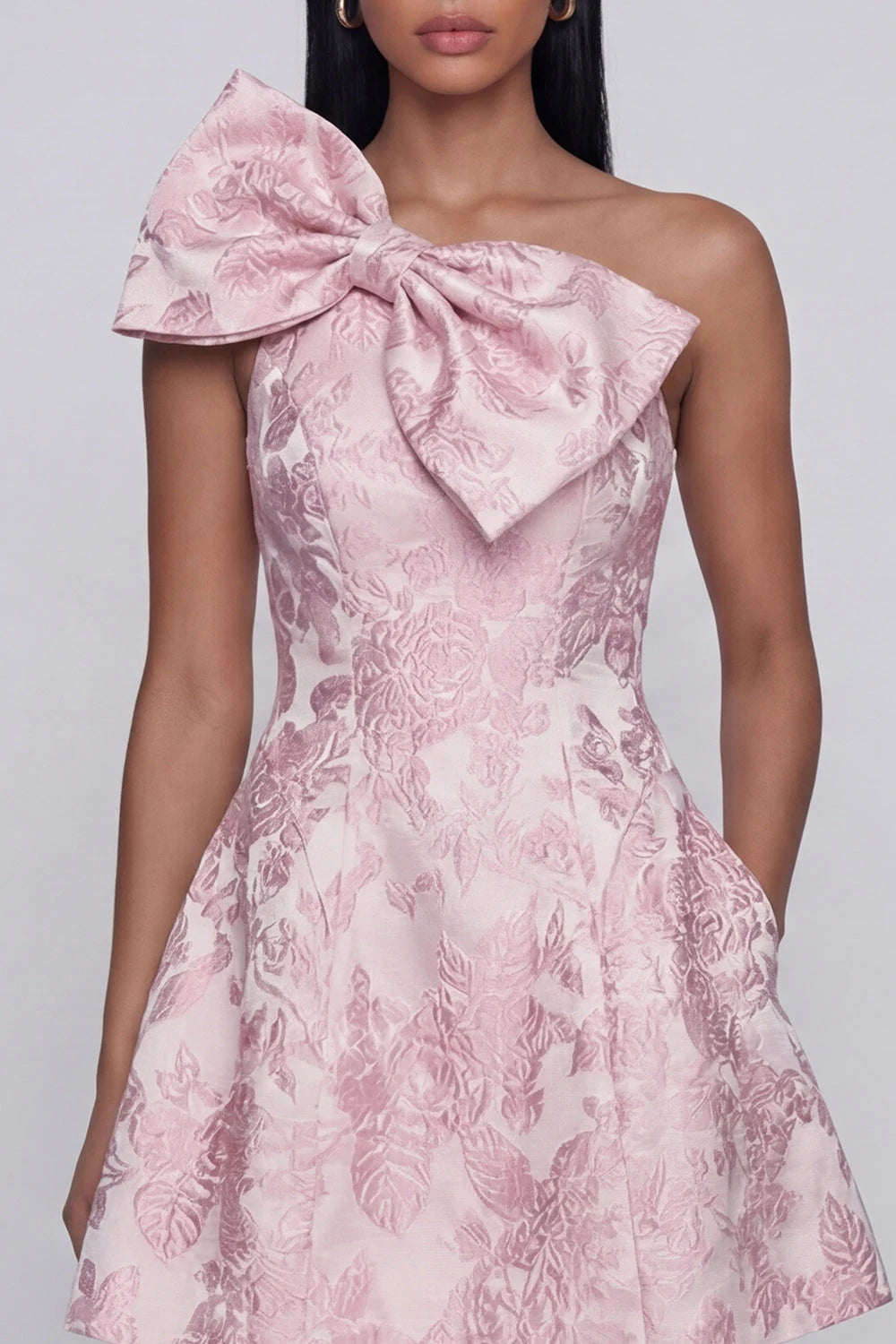 Elegant A-Line One-Shoulder Bow Pink Mini Homecoming Dress Women's Party
