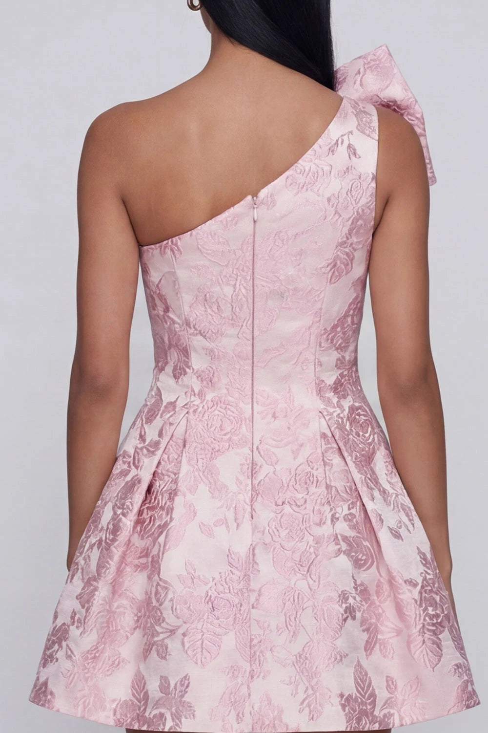 Elegant A-Line One-Shoulder Bow Pink Mini Homecoming Dress Women's Party
