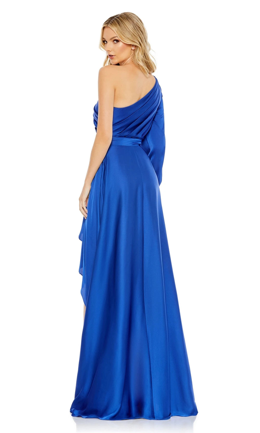 Elegant A-Line One-Shoulder Long-Sleeve Ruffled Blue High-Low Prom Dresses Women Gown