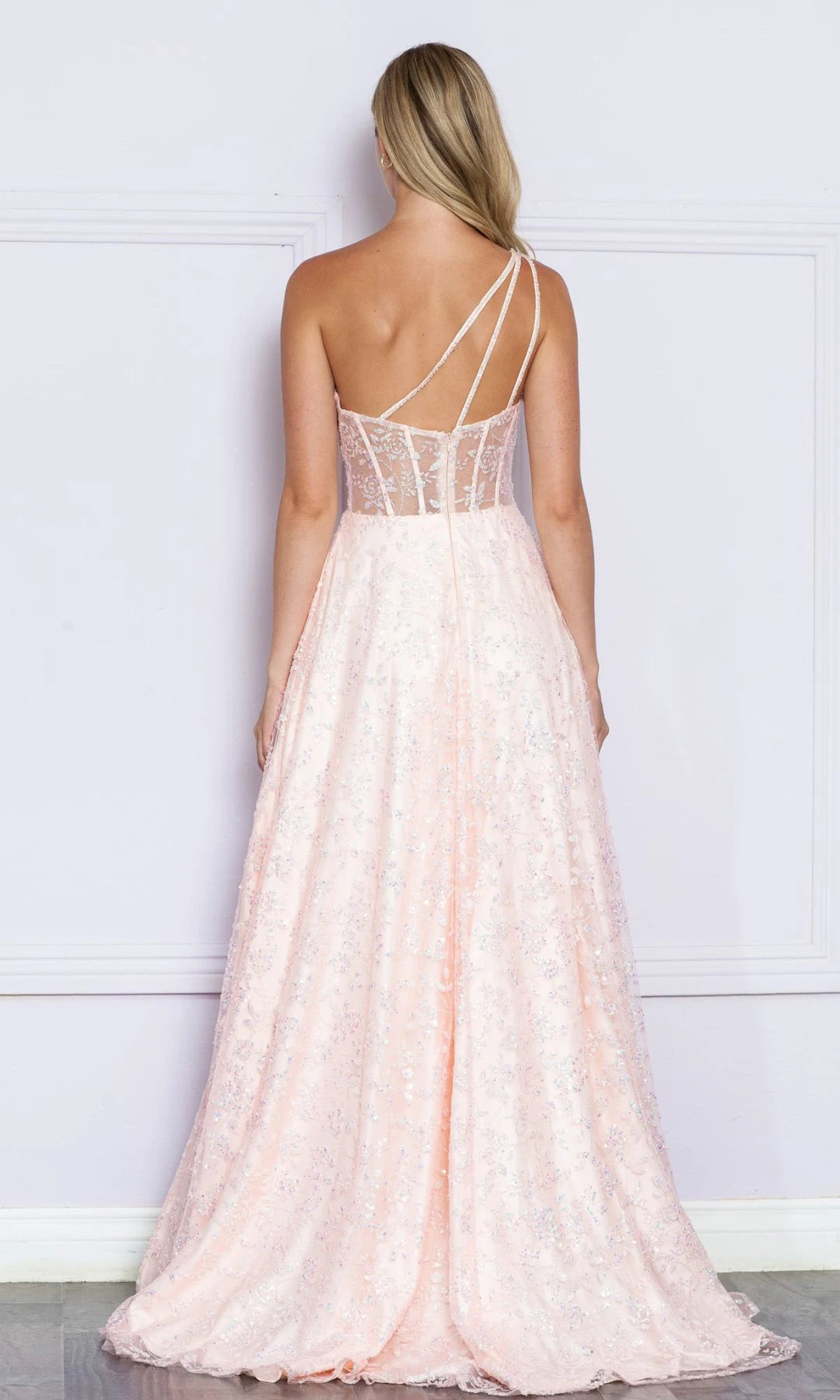 Elegant A-Line One-Shoulder Sleeveless Corset Slit Pink Long Prom Dresses Women