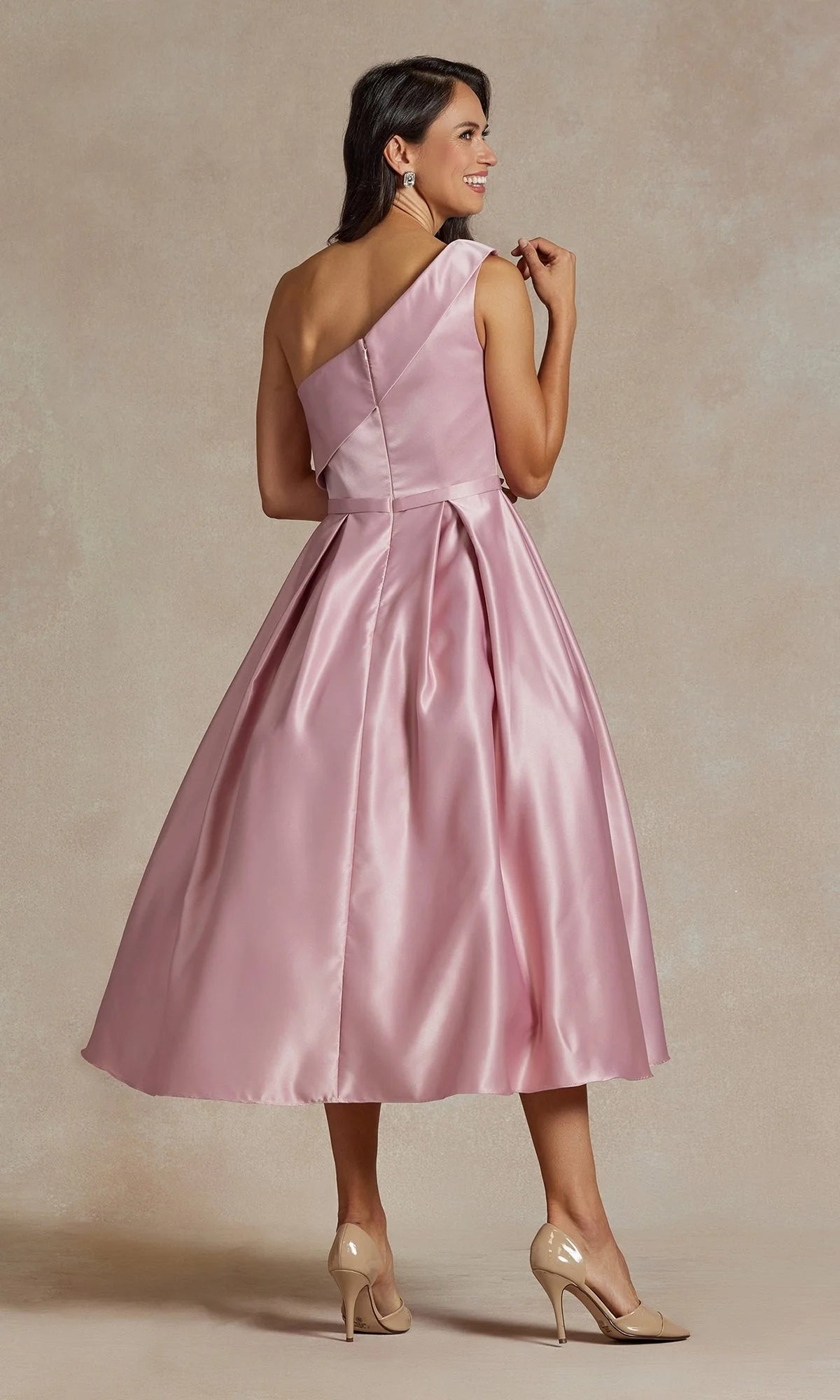 Elegant A-Line One-Shoulder Sleeveless Pleated Dusty Pink Tea-Length Homecoming Gown