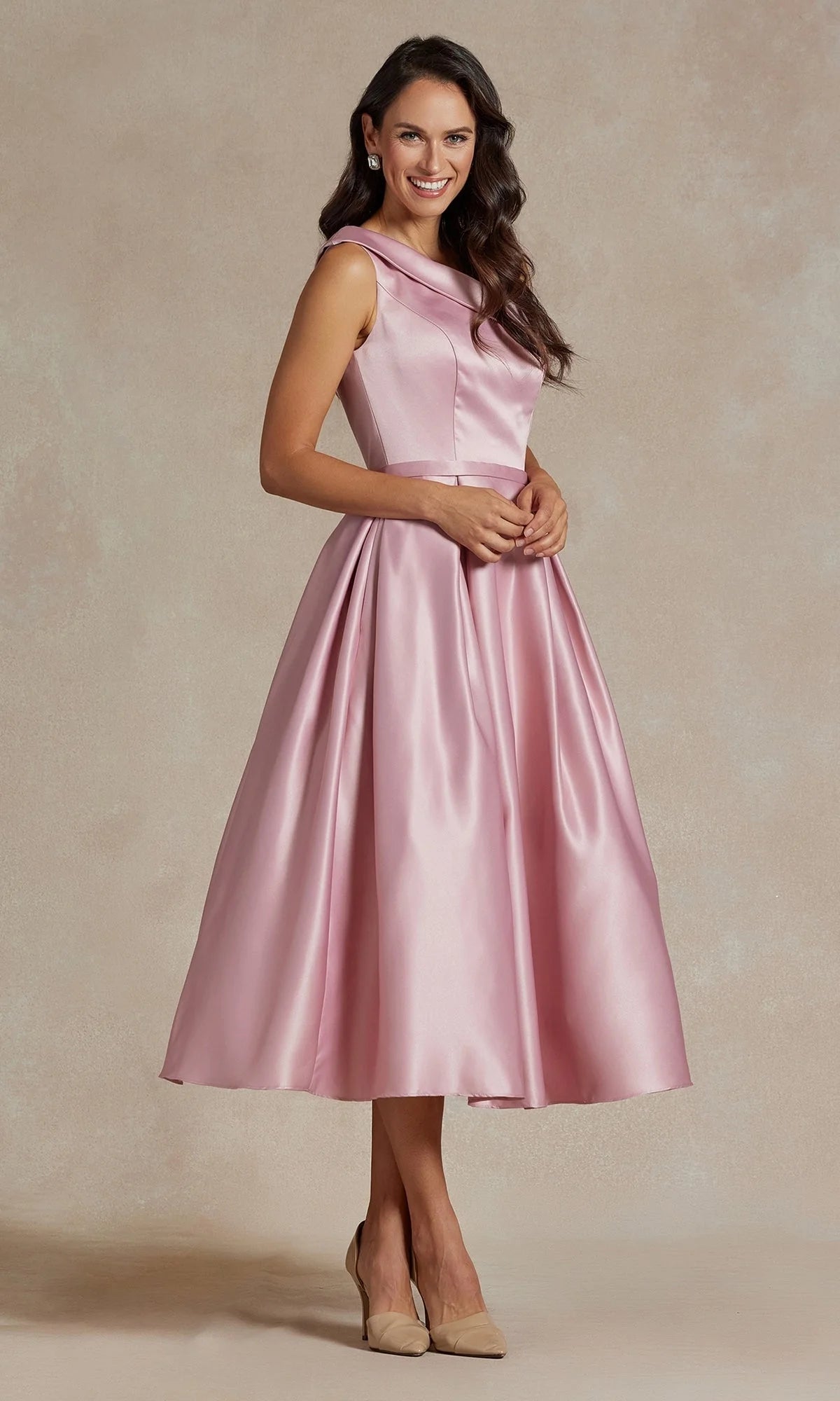 Elegant A-Line One-Shoulder Sleeveless Pleated Dusty Pink Tea-Length Homecoming Gown