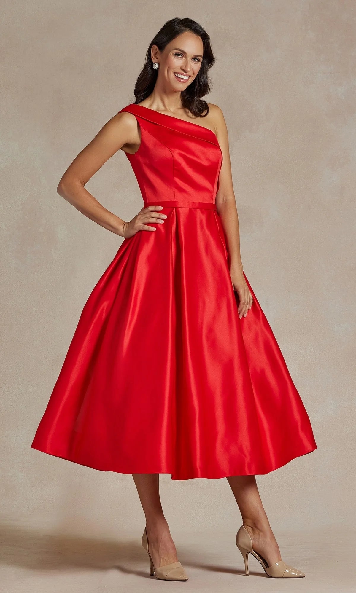 Elegant A-Line One-Shoulder Sleeveless Pleated Dusty Pink Tea-Length Homecoming Gown