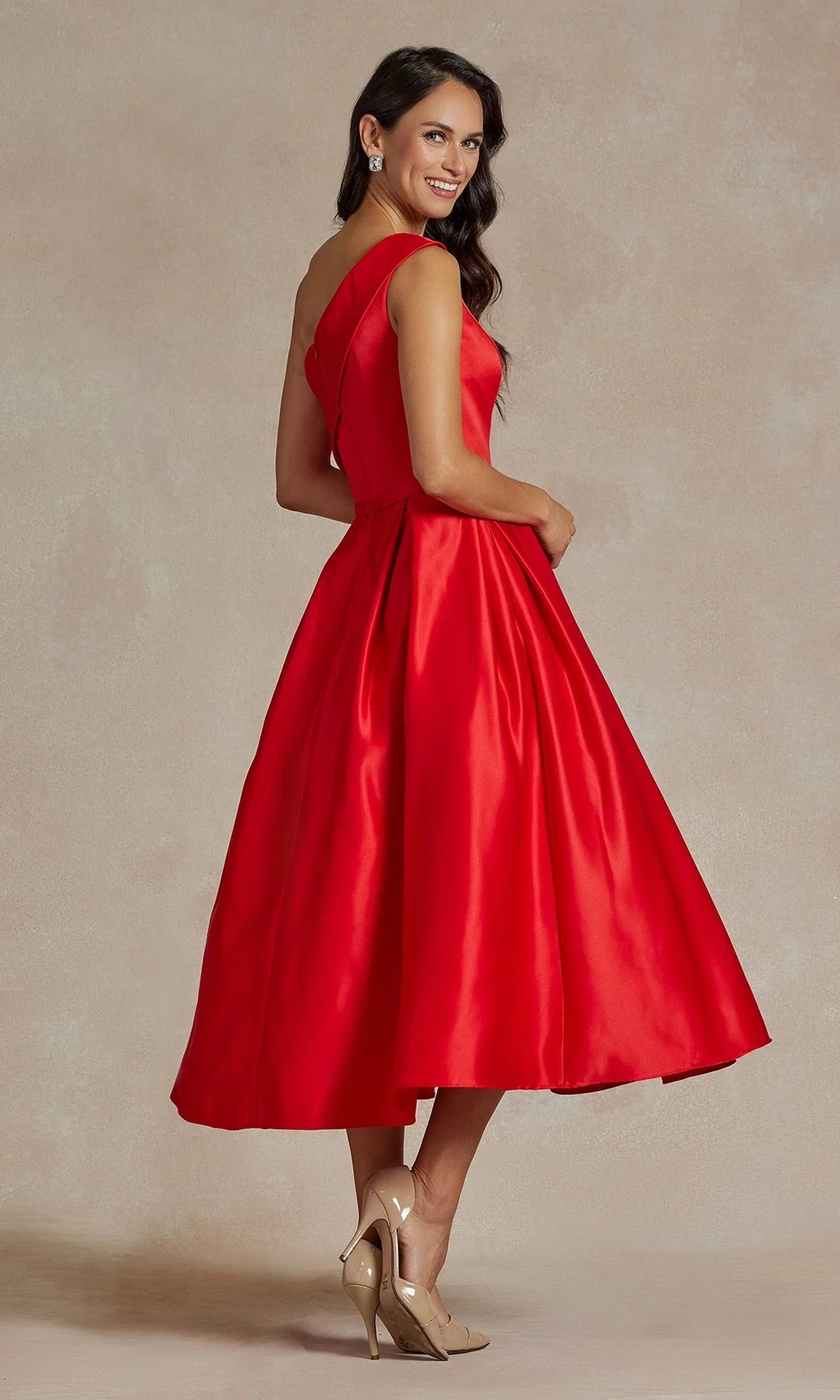 Elegant A-Line One-Shoulder Sleeveless Pleated Dusty Pink Tea-Length Homecoming Gown