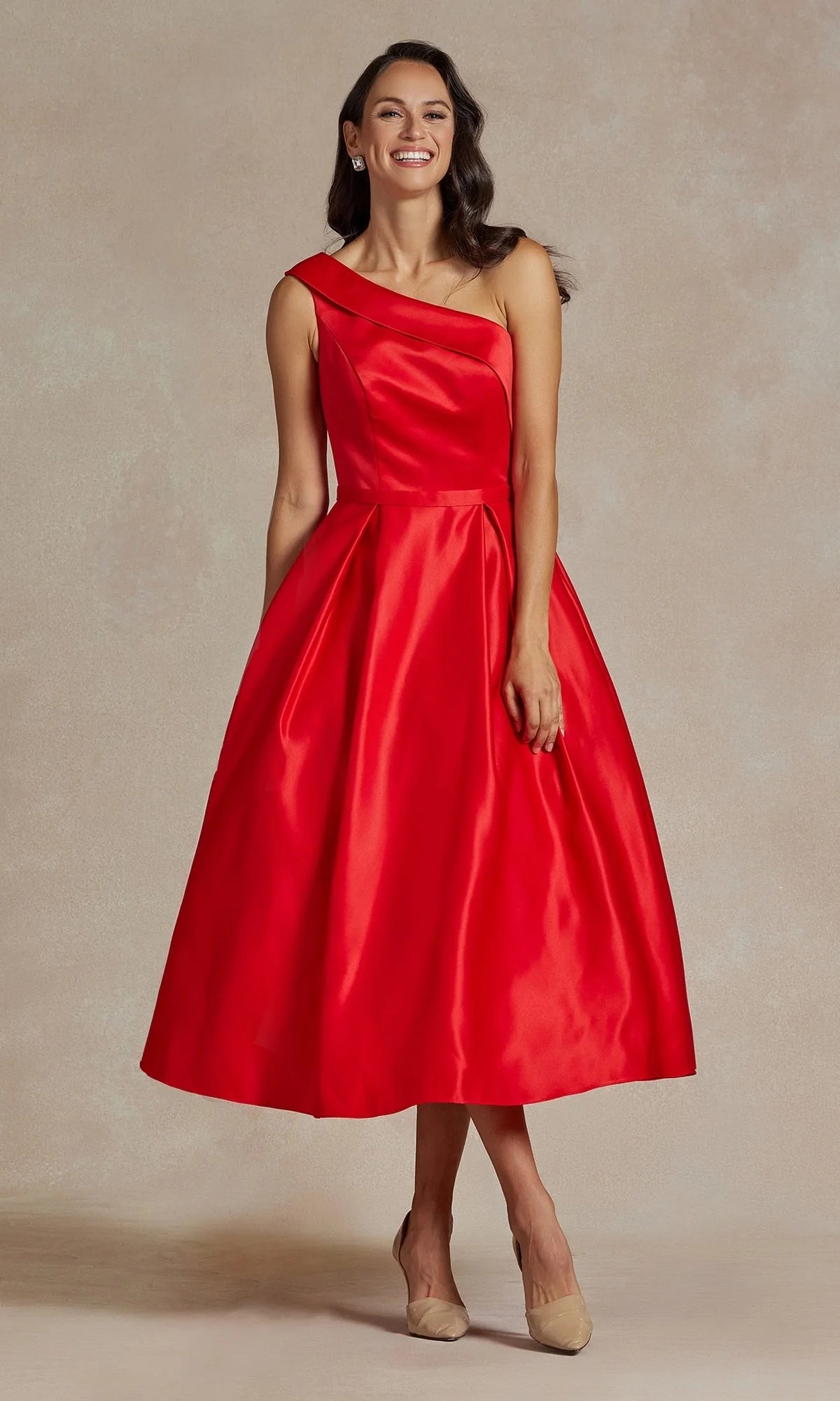 Elegant A-Line One-Shoulder Sleeveless Pleated Dusty Pink Tea-Length Homecoming Gown