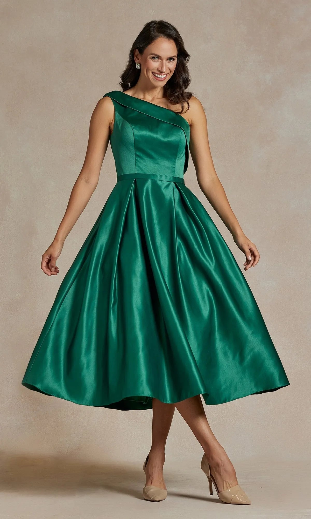 Elegant A-Line One-Shoulder Sleeveless Pleated Dusty Pink Tea-Length Homecoming Gown