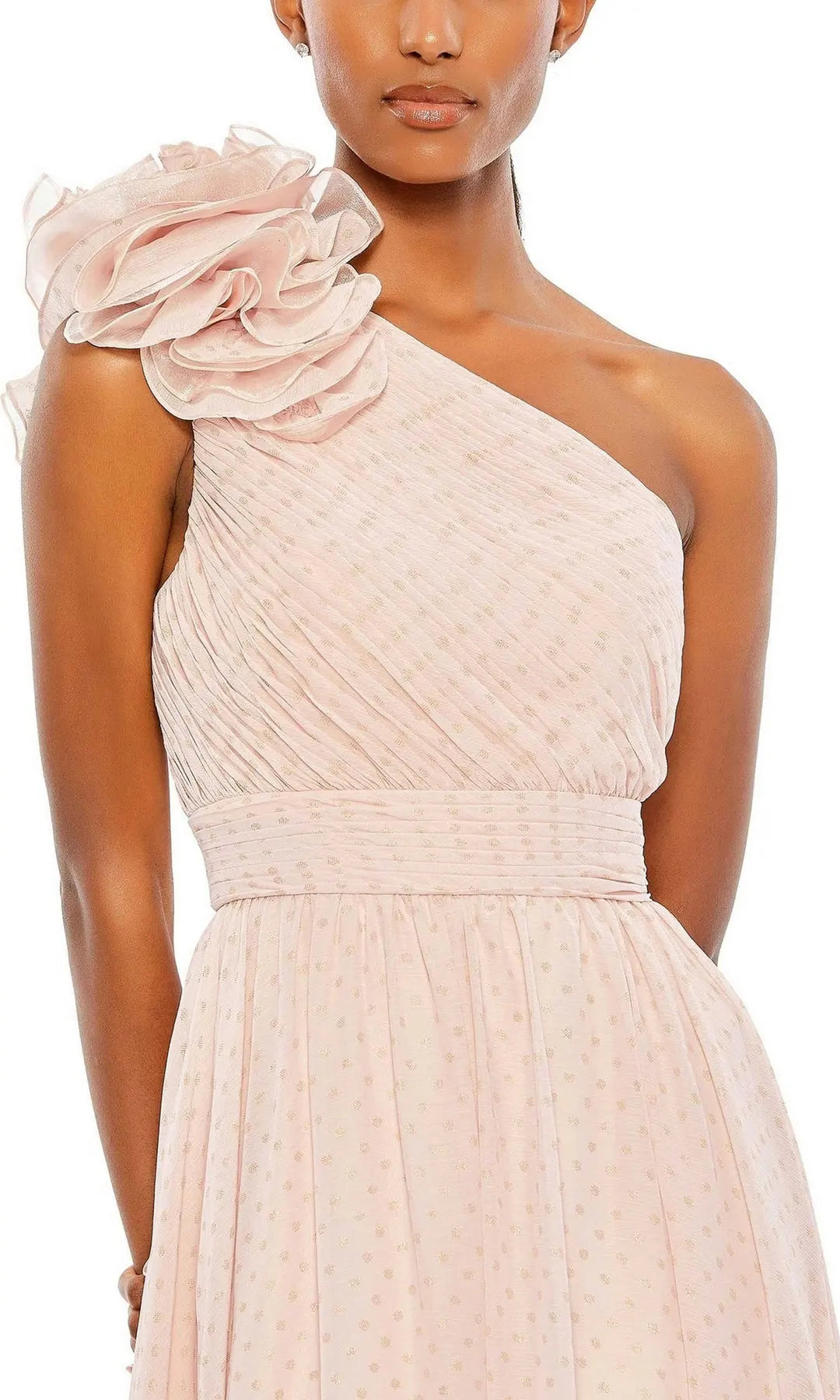 Elegant A-Line One-Shoulder Sleeveless Pleated Floral Pink Floor Length Prom Dresses Women Gown