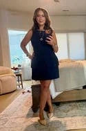 Elegant A-Line Round Neck Sleeveless Peplum Navy Mini Homecoming Dress