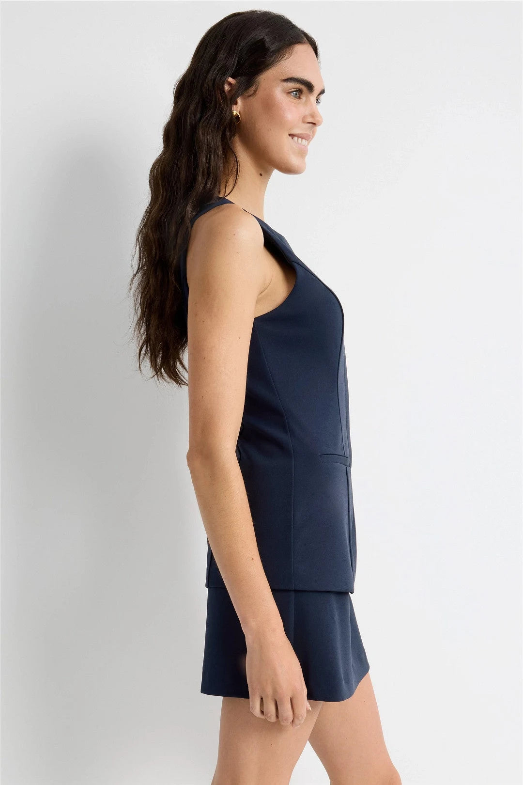 Elegant A-Line Round Neck Sleeveless Peplum Navy Mini Homecoming Dress