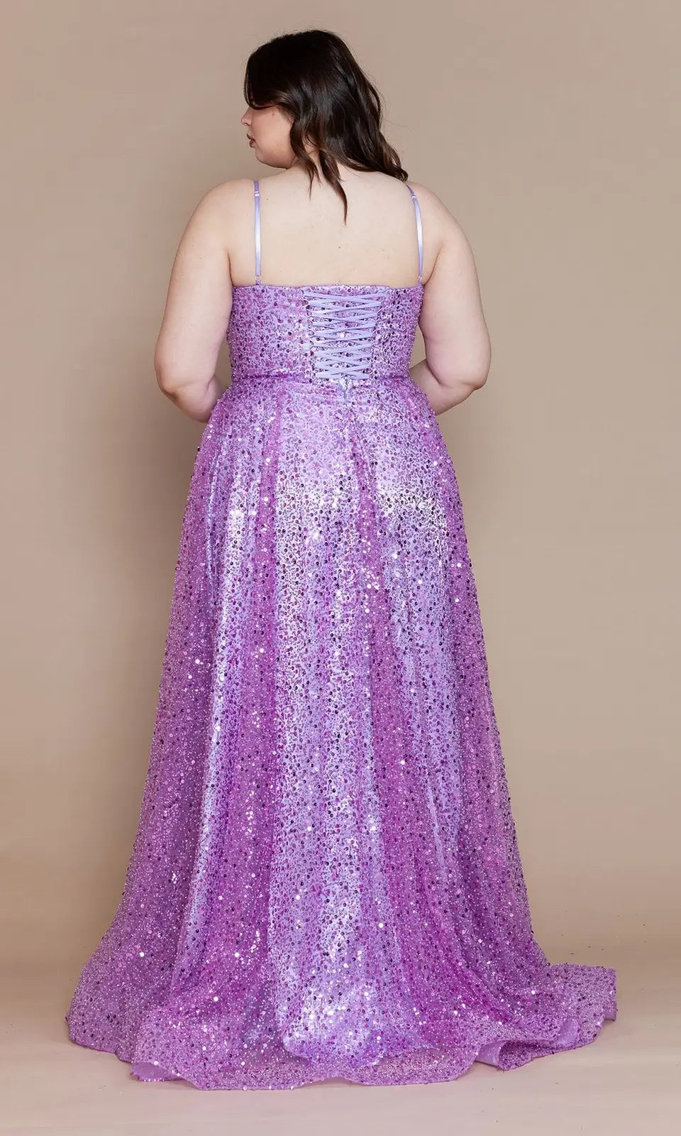 Elegant A-Line Scoop Sleeveless Slit Corset Lilac Floor-Length Prom Dresses Gown