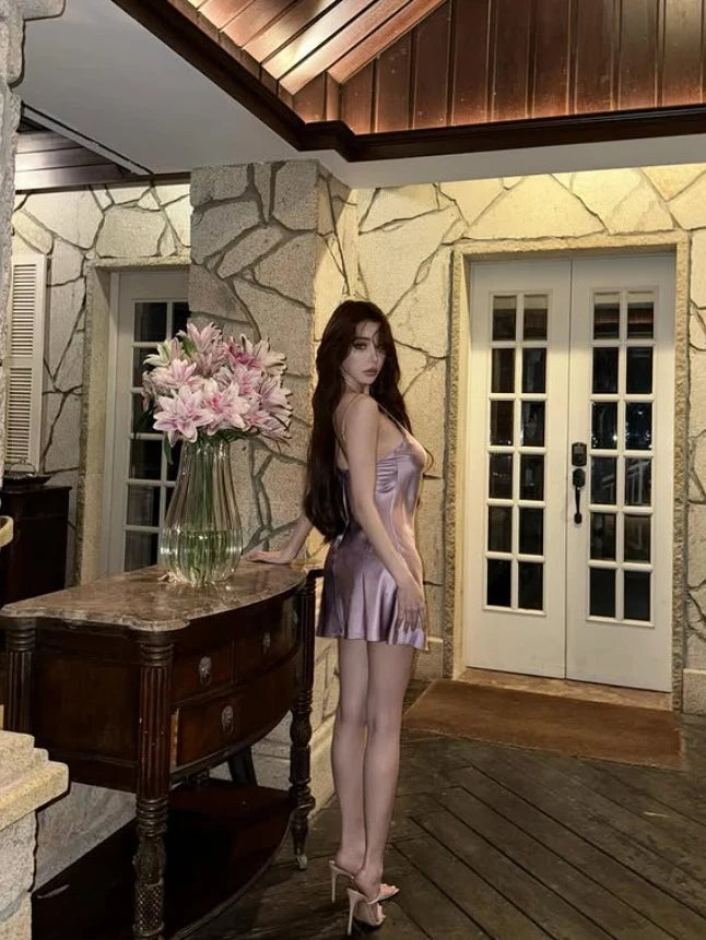 Elegant A-Line Spaghetti Strap Silky Draped Lavender Mini Homecoming Dress