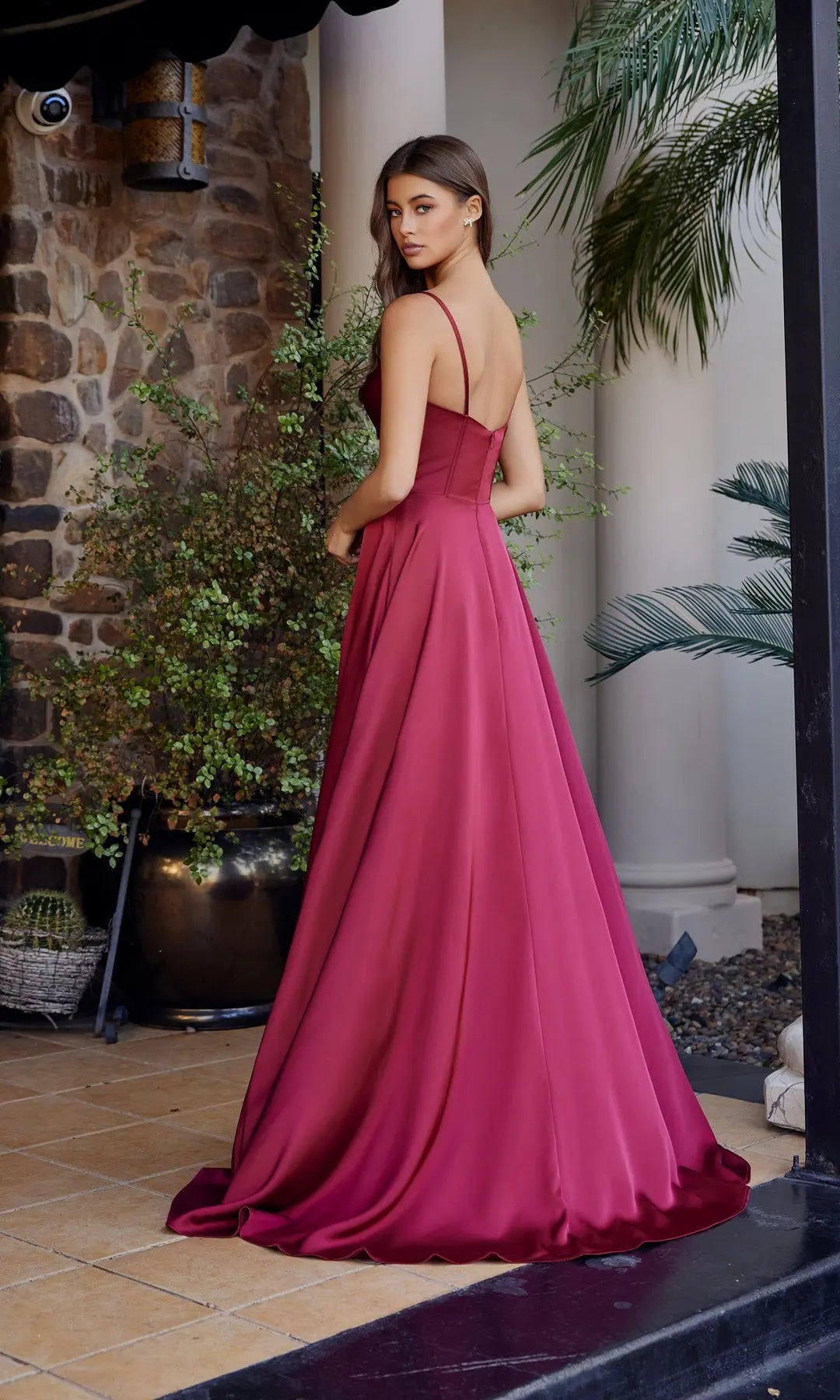 Elegant A-Line Square-Neck Sleeveless Corset Slit Burgundy Long Prom Dresses Women