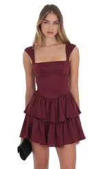Elegant A-Line Square Neck Cap Sleeve Tiered Ruffle Forest Green Mini Homecoming Dress