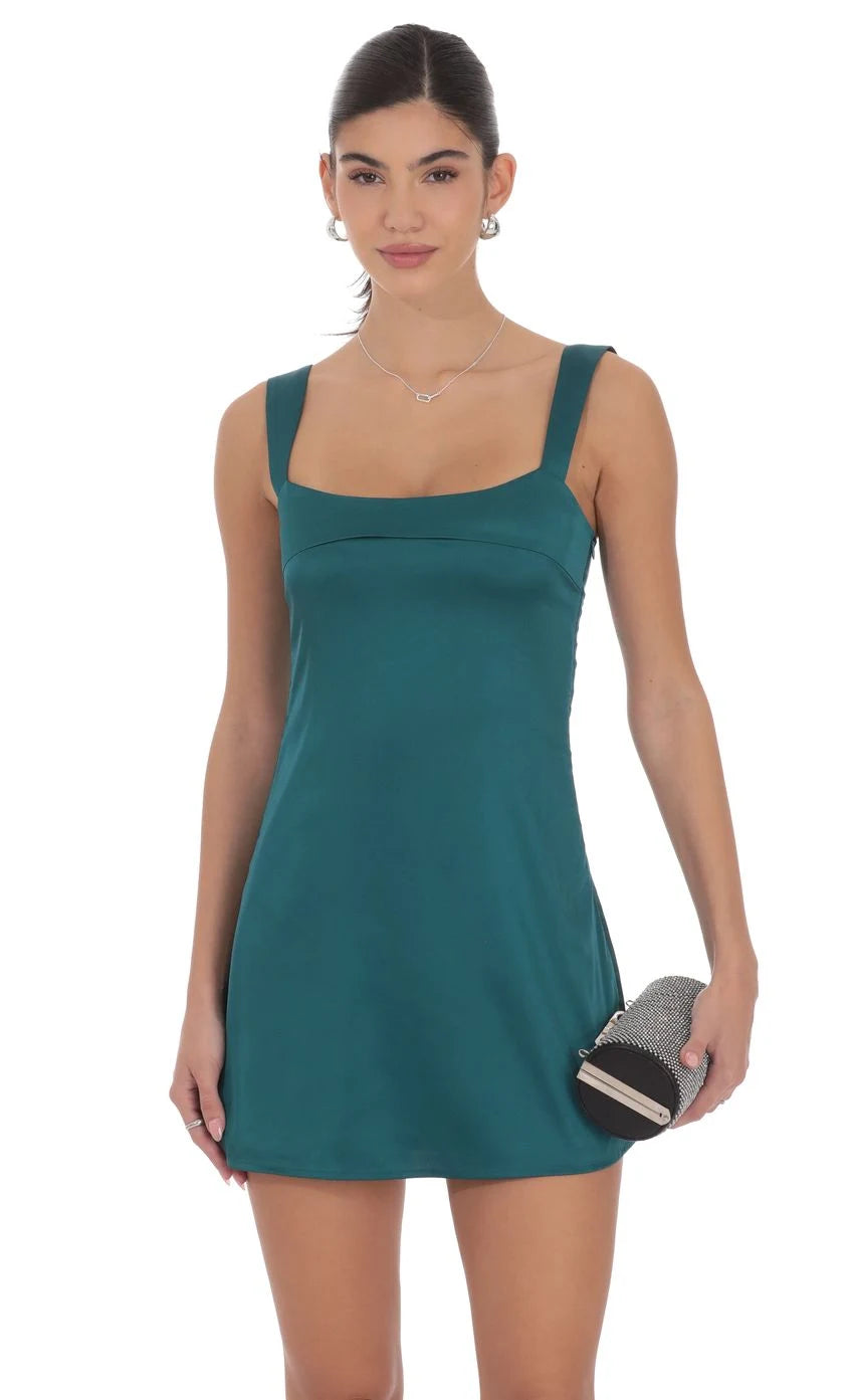 Elegant A-Line Square Neck Sleeveless Modern Teal Mini Homecoming Dress Women's