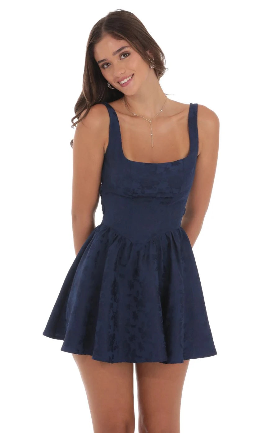 Elegant A-Line Square Neck Sleeveless Navy Blue Short Homecoming Dress For Women