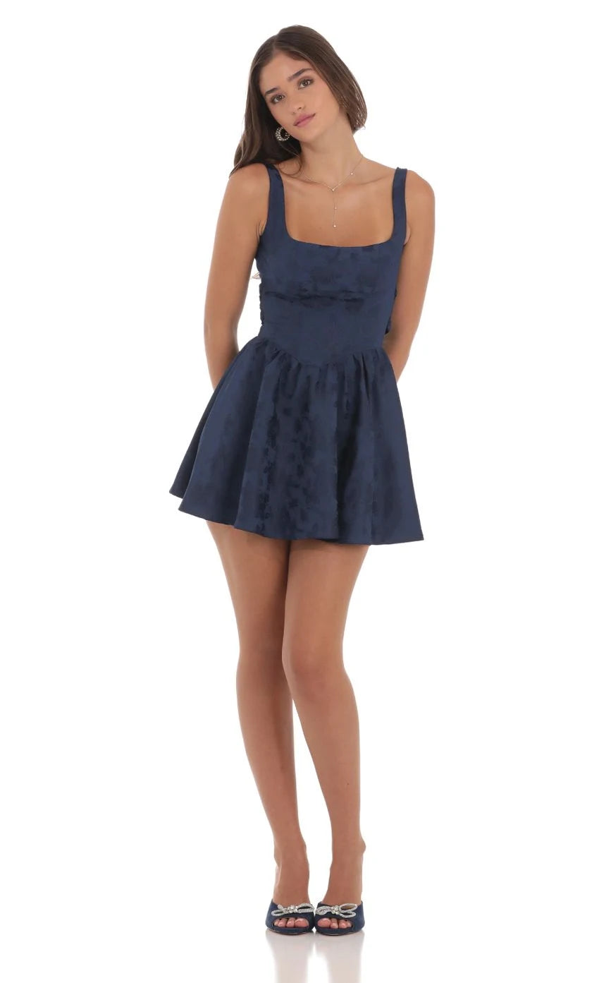 Elegant A-Line Square Neck Sleeveless Navy Blue Short Homecoming Dress For Women