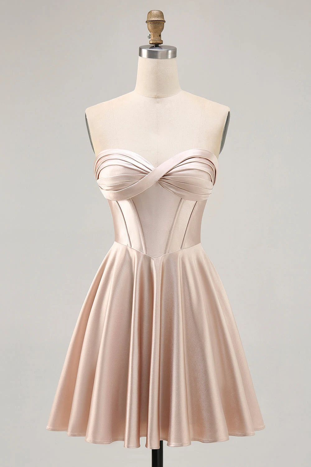 Elegant A-Line Strapless Chic Mini Champagne Homecoming Dresses For Women