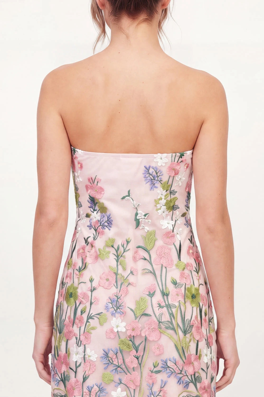 Elegant A-Line Strapless Floral Embroidered Blush Pink Short Homecoming Dress
