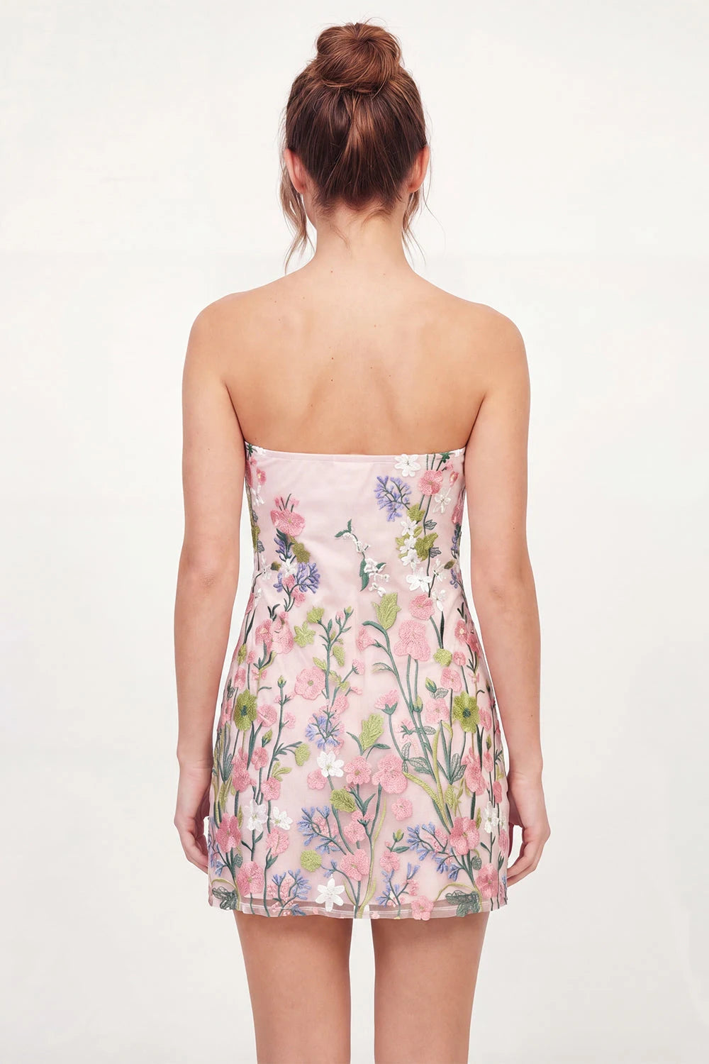 Elegant A-Line Strapless Floral Embroidered Blush Pink Short Homecoming Dress