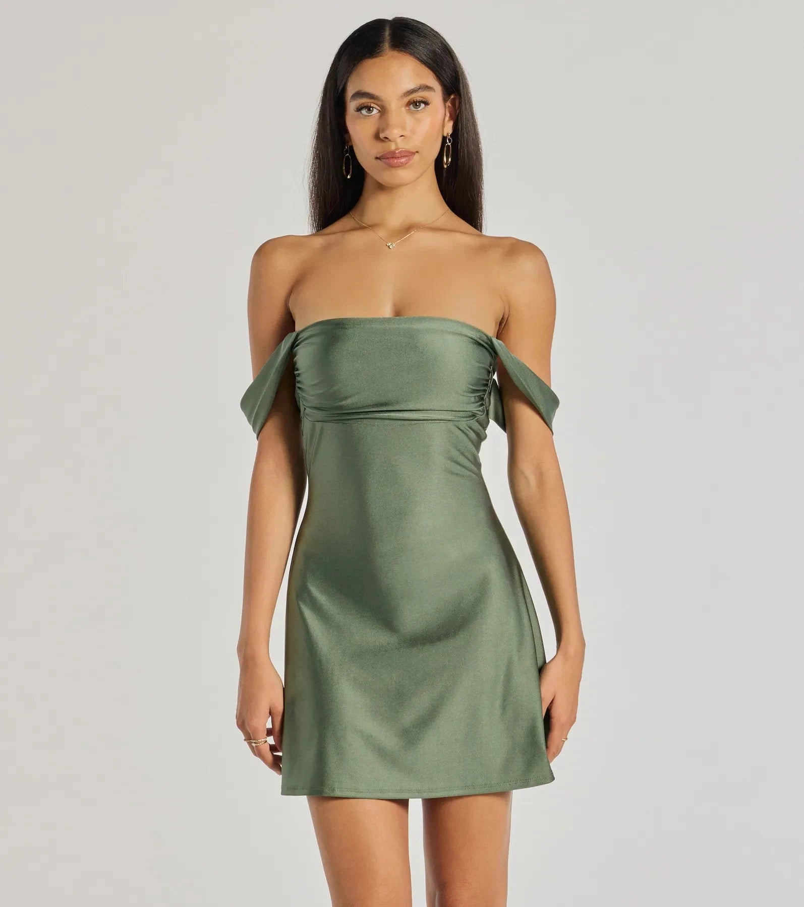 Elegant A-Line Strapless Ruched Sage Green Mini Homecoming Dress For Women