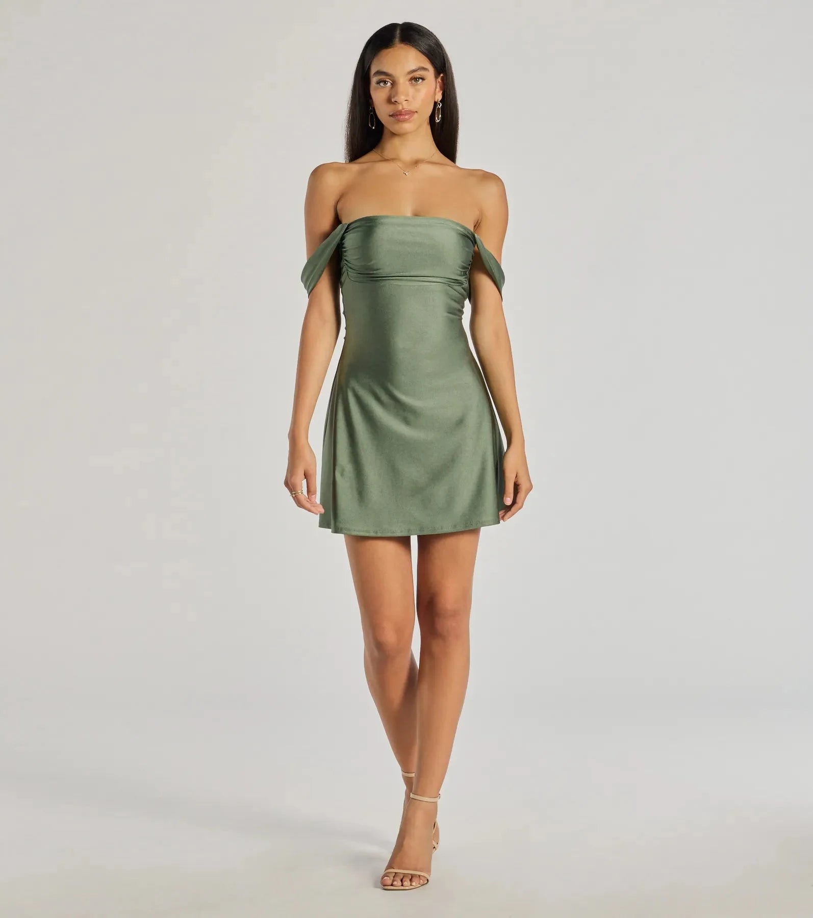 Elegant A-Line Strapless Ruched Sage Green Mini Homecoming Dress For Women