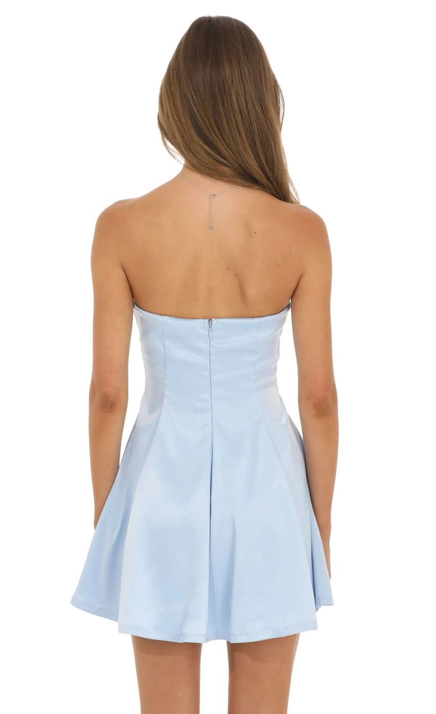 Elegant A-Line Strapless Sleeveless Charming Light Blue Mini Homecoming Dresses Women's Attire