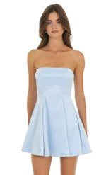 Elegant A-Line Strapless Sleeveless Charming Light Blue Mini Homecoming Dresses Women's Attire