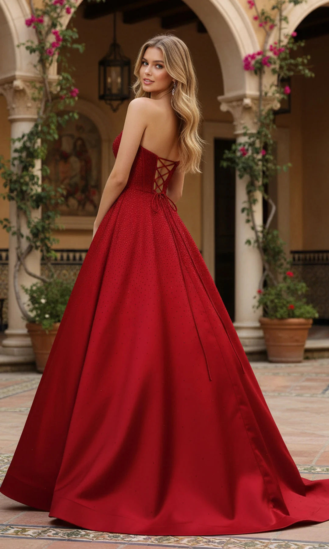 Elegant A-Line Strapless Sleeveless Corset-Back Red Long Prom Dresses Women Gown