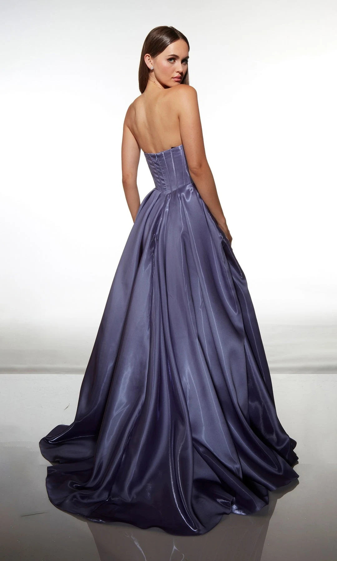 Elegant A-Line Strapless Sleeveless Corset High-Low Slate Blue Maxi Prom Dresses For Women