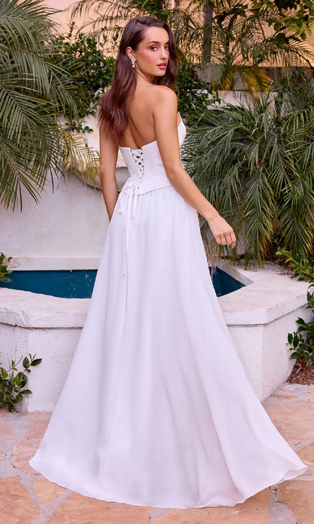 Elegant A-Line Strapless Sleeveless Corset White Floor-Length Prom Dresses Women Gown