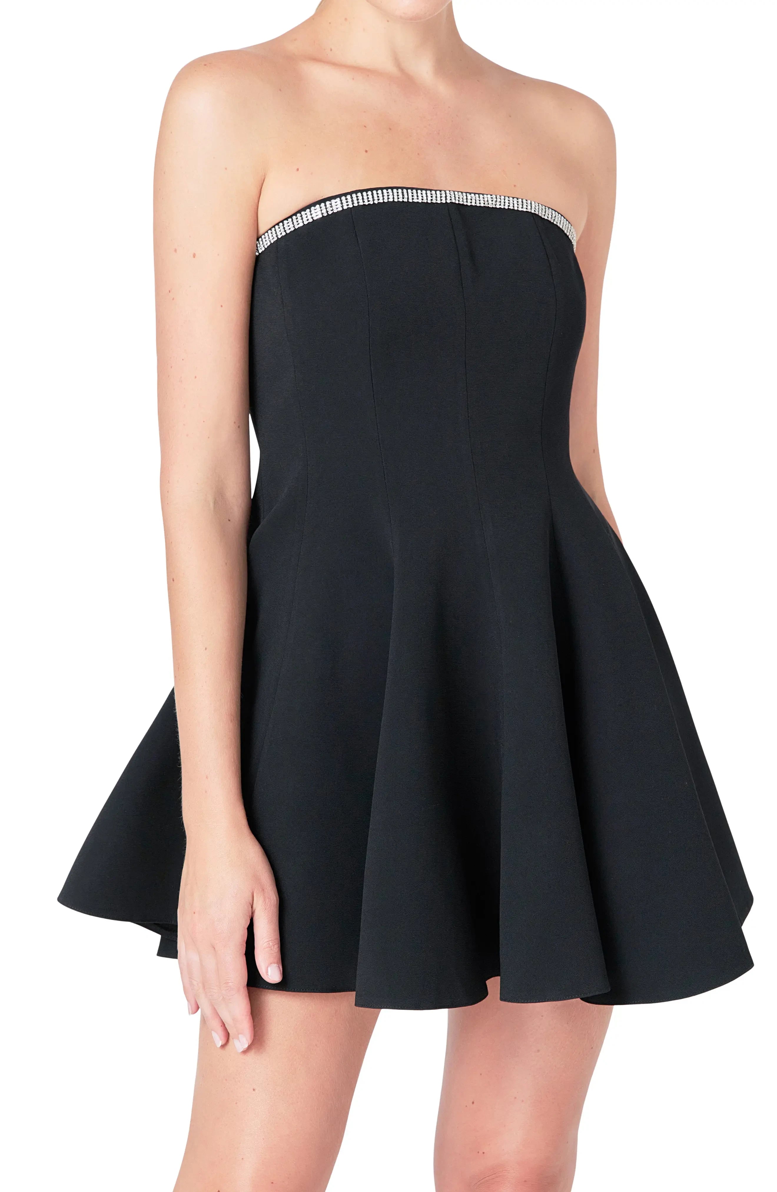 Elegant A-Line Strapless Sleeveless Zipper Back Mini Homecoming Dress with Sparkling Trim
