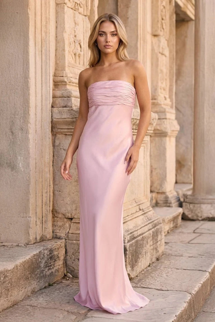 Elegant A-Line Strapless Sweetheart Ruched Corset Blush Pink Floor-Length Prom Dress