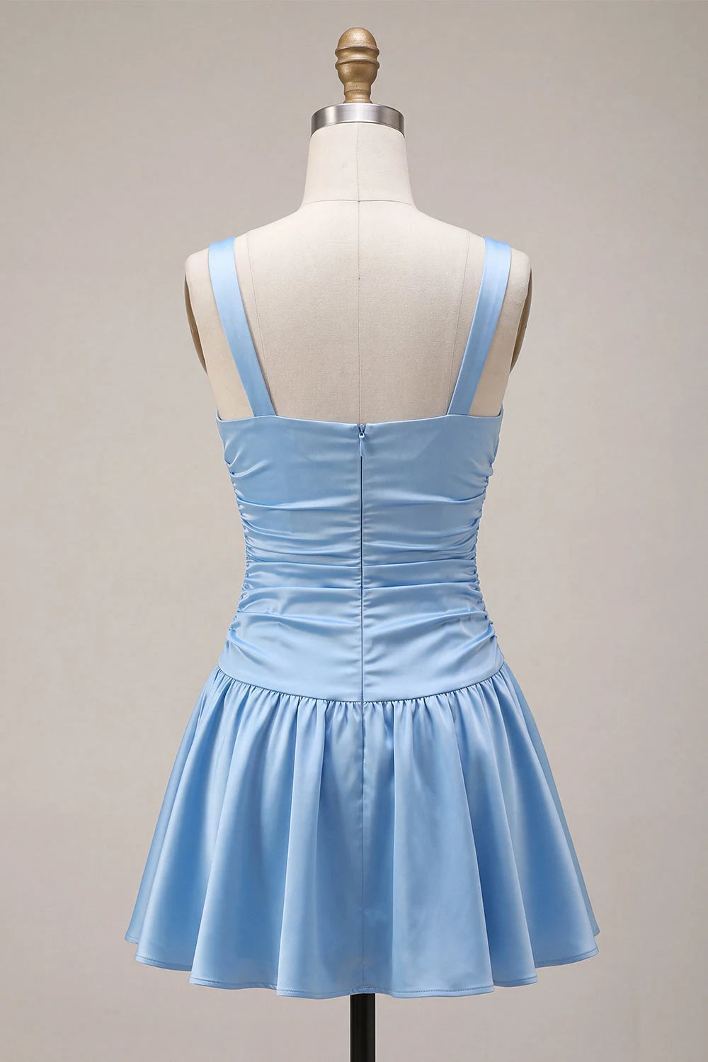 Elegant A-Line Sweetheart Bowknot Ruched Sky Blue Mini Homecoming Dress