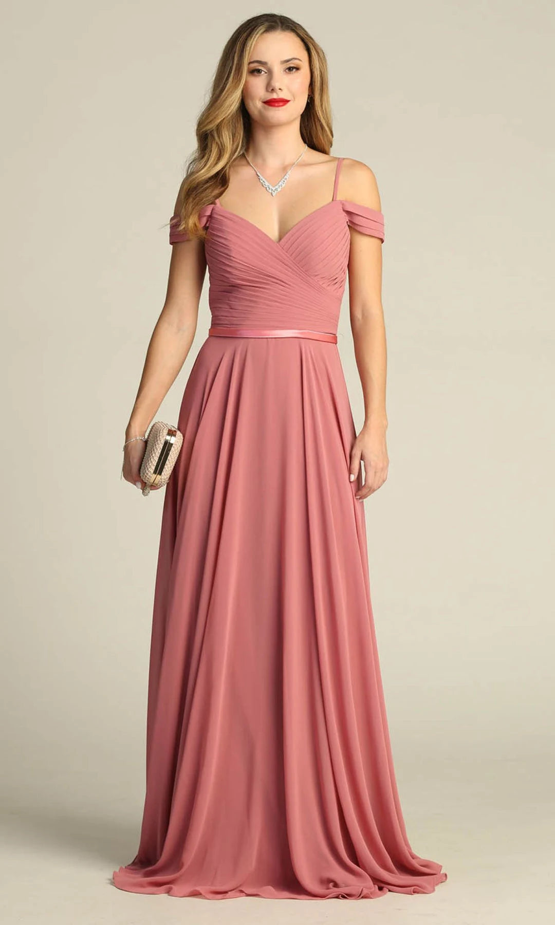 Elegant A-Line Sweetheart Cold-Shoulder Pleated Corset Rose Long Prom Dresses Women