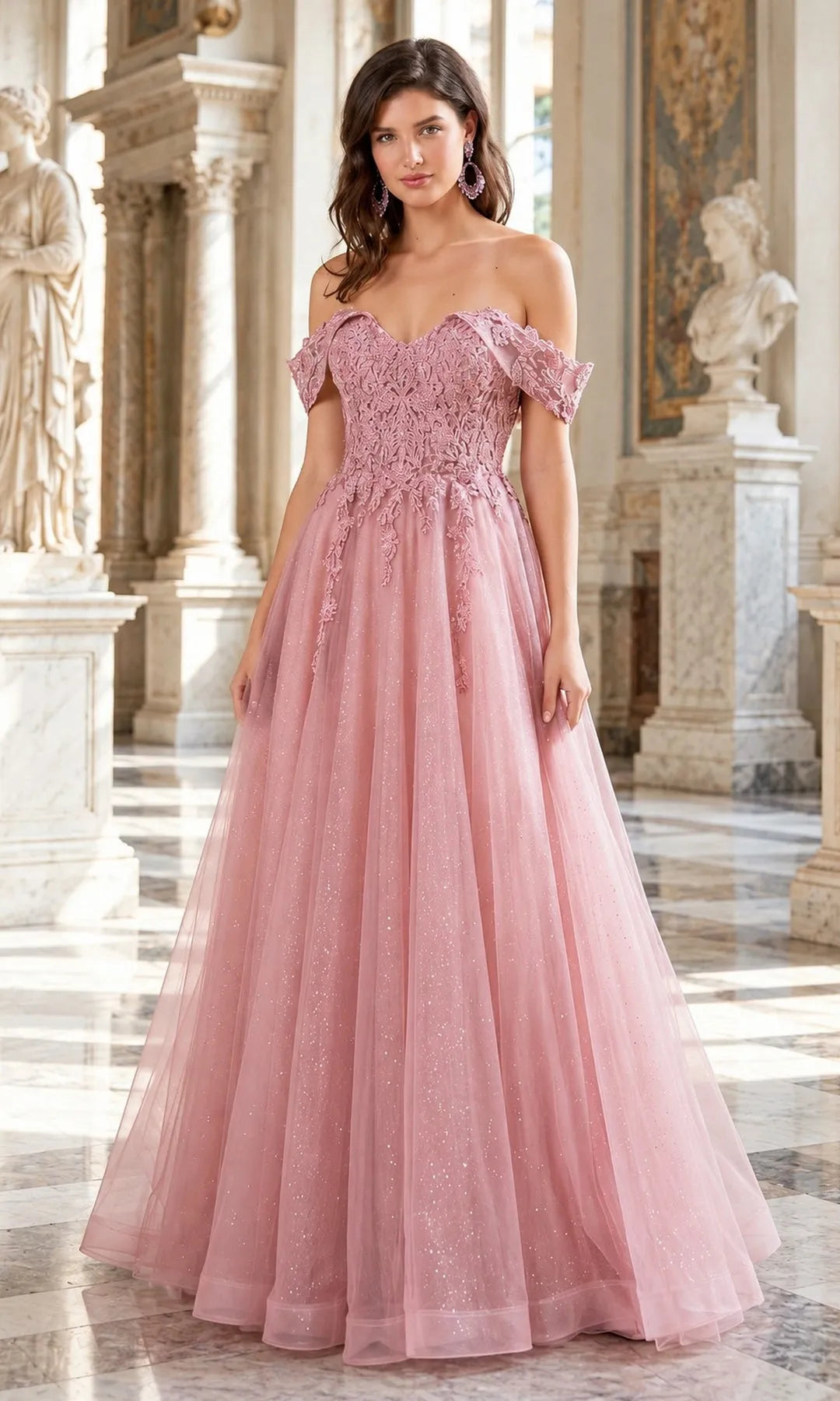 Elegant A-Line Sweetheart Off-Shoulder Beaded Pink Maxi Prom Dresses Womens Gown