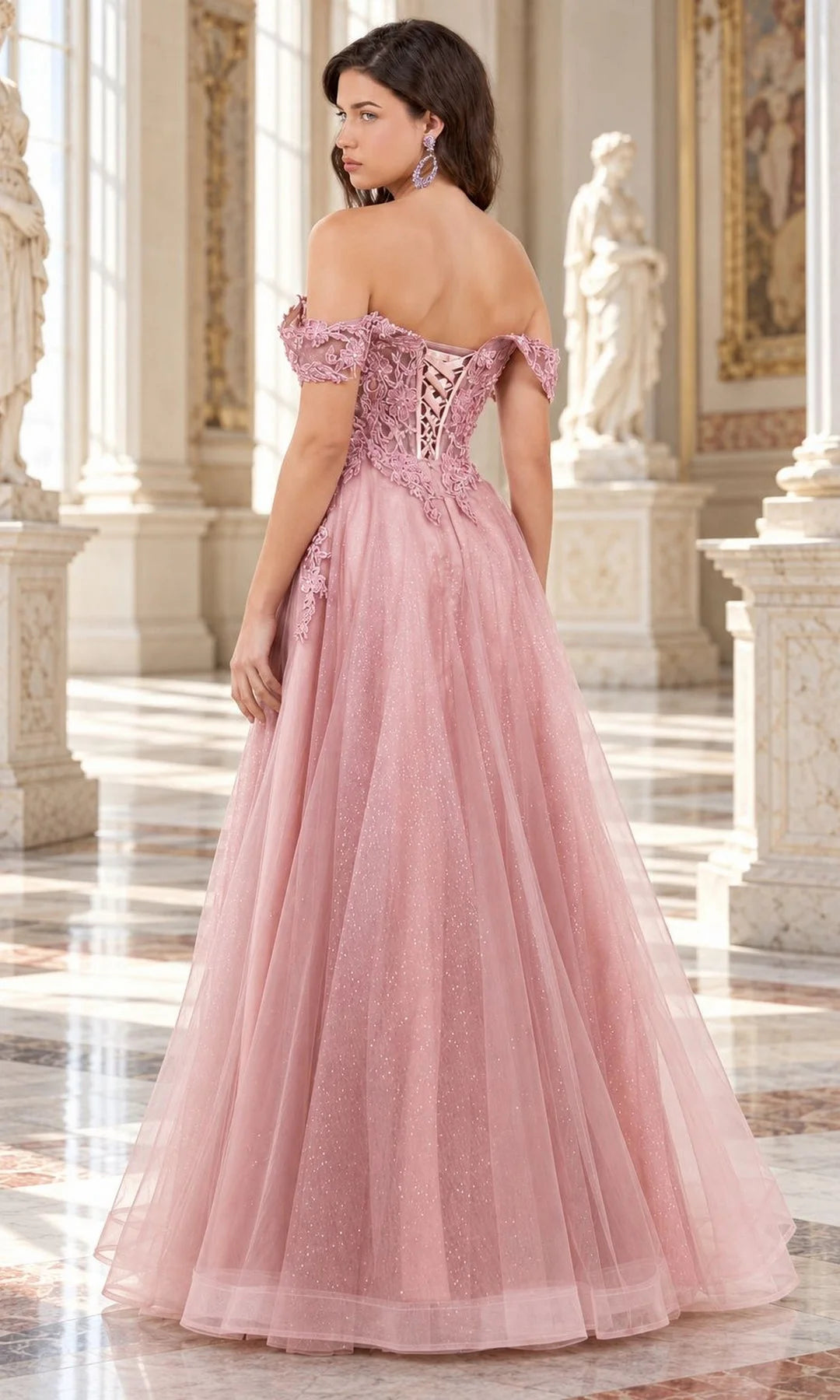 Elegant A-Line Sweetheart Off-Shoulder Beaded Pink Maxi Prom Dresses Womens Gown