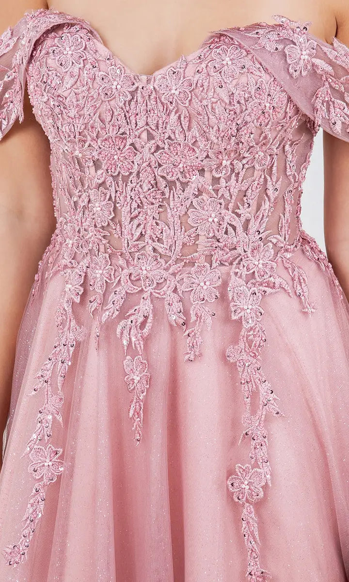 Elegant A-Line Sweetheart Off-Shoulder Beaded Pink Maxi Prom Dresses Womens Gown