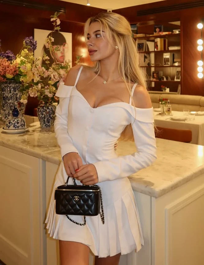 Elegant A-Line Sweetheart Off-Shoulder Long Sleeve Button-Front Mini Homecoming Dresses