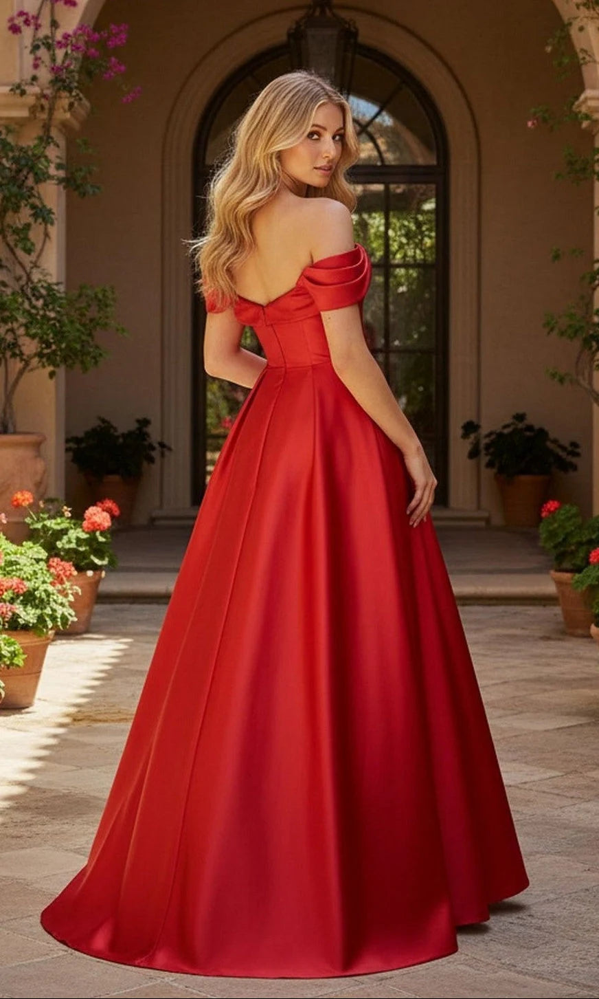 Elegant A-Line Sweetheart Off-Shoulder Pleated Red Long Prom Dresses Women Gown
