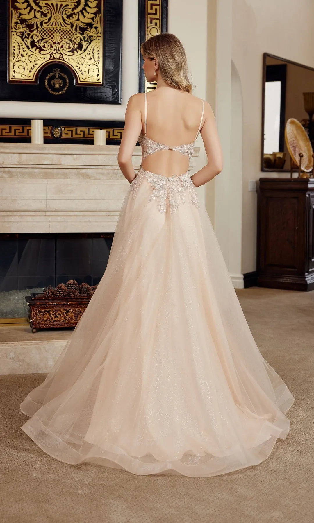 Elegant A-Line Sweetheart Sleeveless Applique Slit Champagne Long Prom Dresses Gown