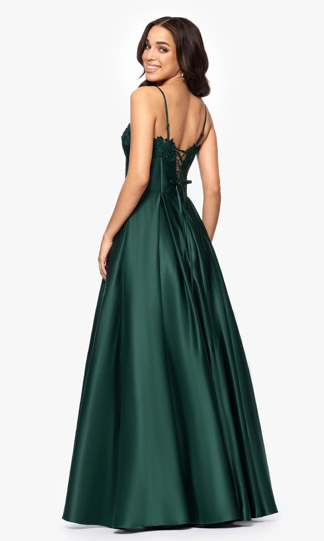 Elegant A-Line Sweetheart Sleeveless Corset Applique Emerald Maxi Prom Dresses Gown