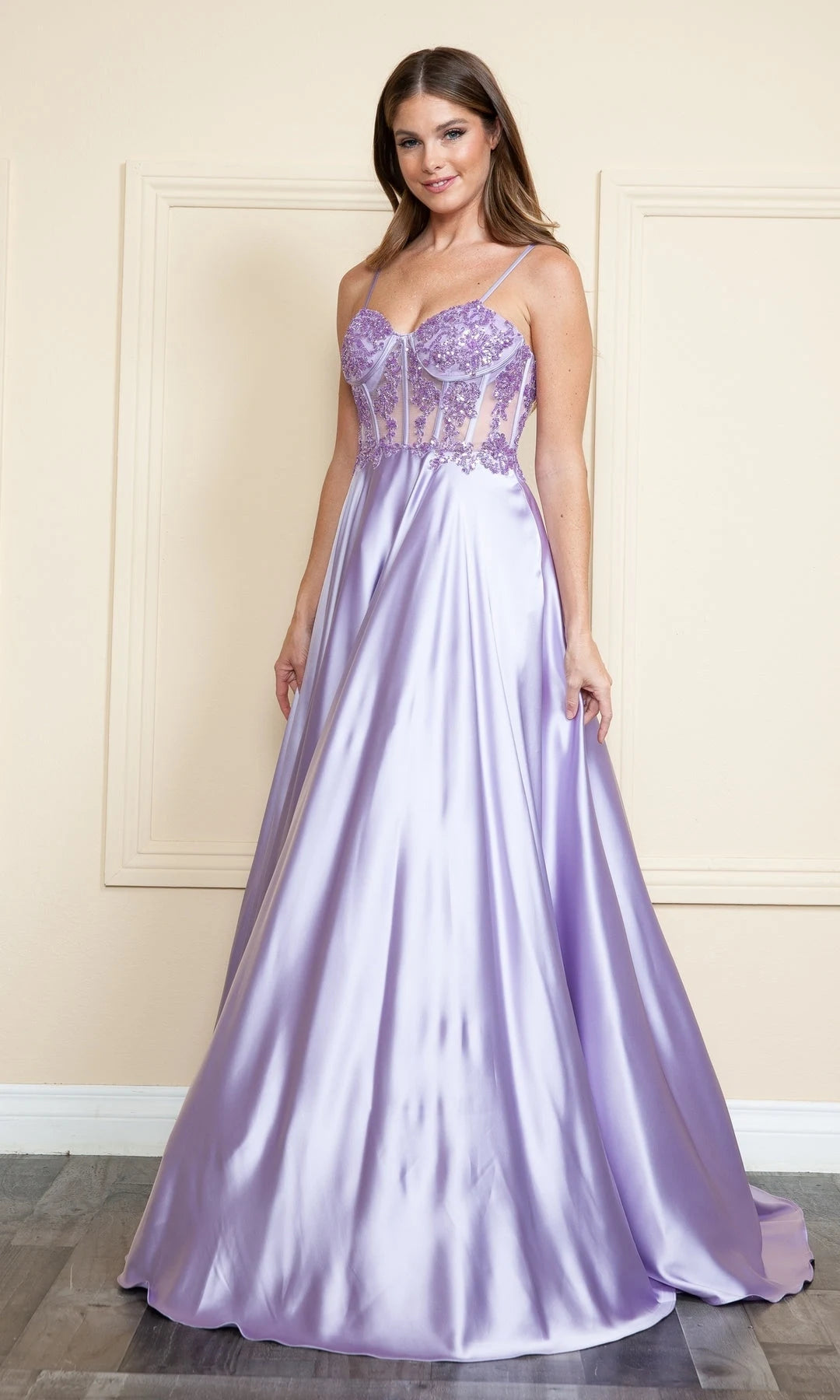 Elegant A-Line Sweetheart Sleeveless Corset Beaded Lilac Floor-Length Prom Dresses Women Gown