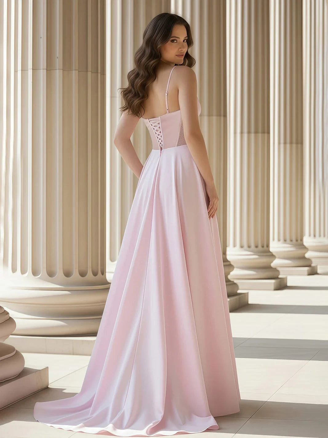 Elegant A-Line Sweetheart Sleeveless Corset Blush Pink Floor-Length Prom Gown