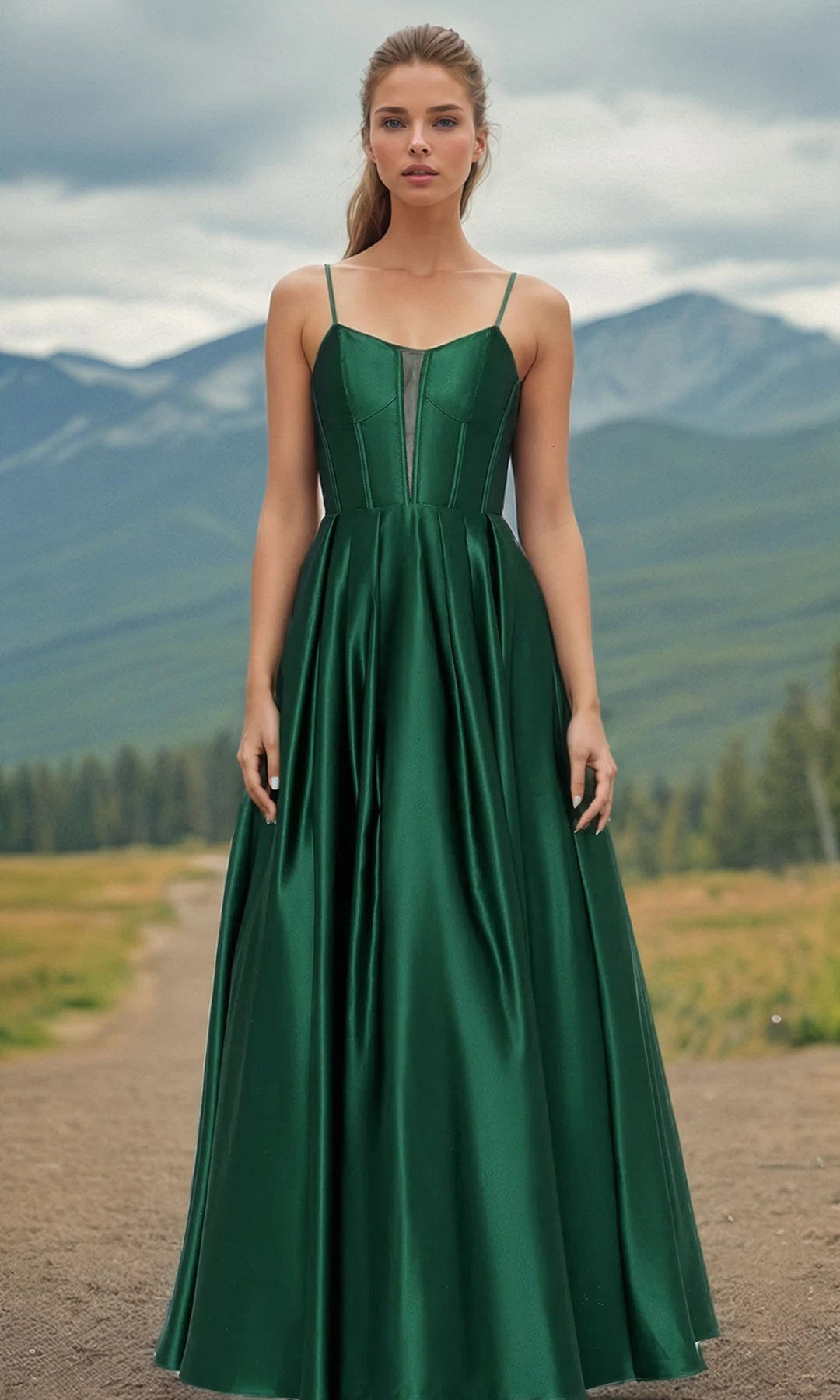 Elegant A-Line Sweetheart Sleeveless Corset Pleated Dark Green Prom Dresses Gown