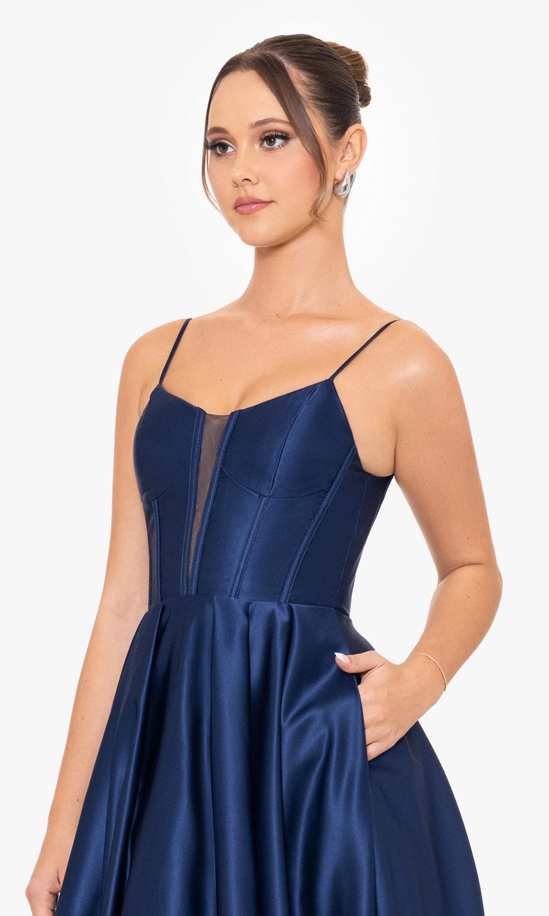 Elegant A-Line Sweetheart Sleeveless Corset Pleated Navy Maxi Prom Dresses Women
