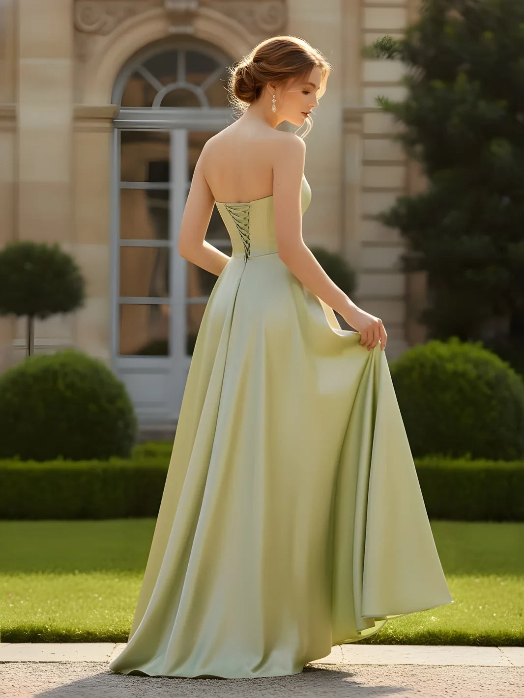 Elegant A-Line Sweetheart Sleeveless Corset Sage Green Floor-Length Prom Gown