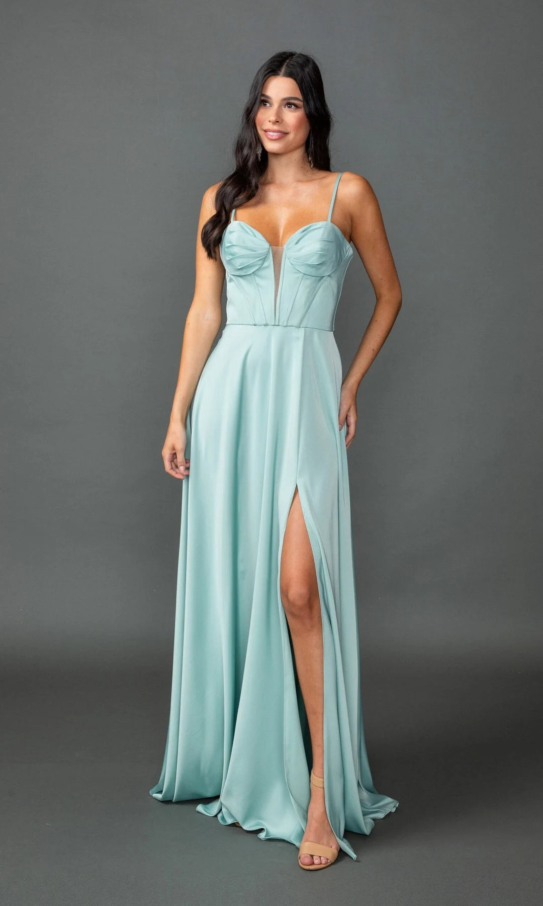 Elegant A-Line Sweetheart Sleeveless Corset Slit Light Blue Floor Length Prom Dresses For Women Evening Gown