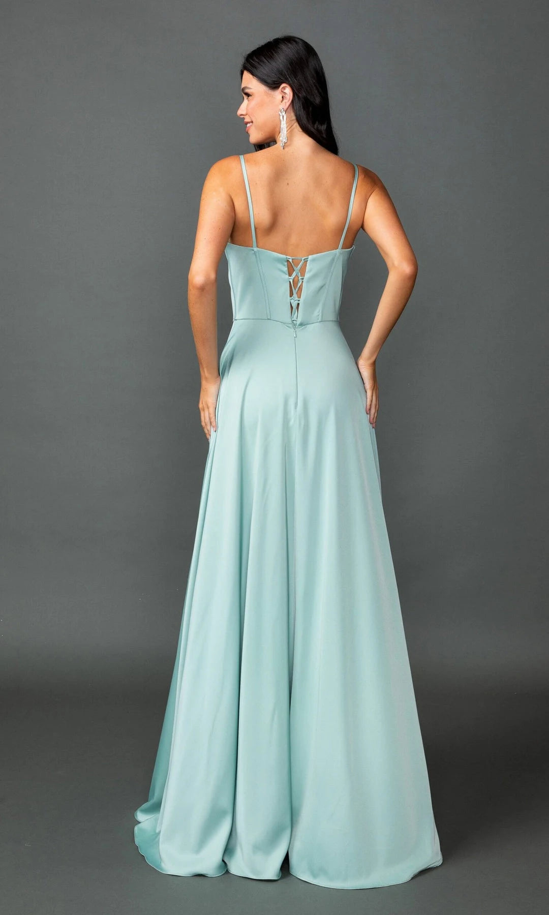 Elegant A-Line Sweetheart Sleeveless Corset Slit Light Blue Floor Length Prom Dresses For Women Evening Gown