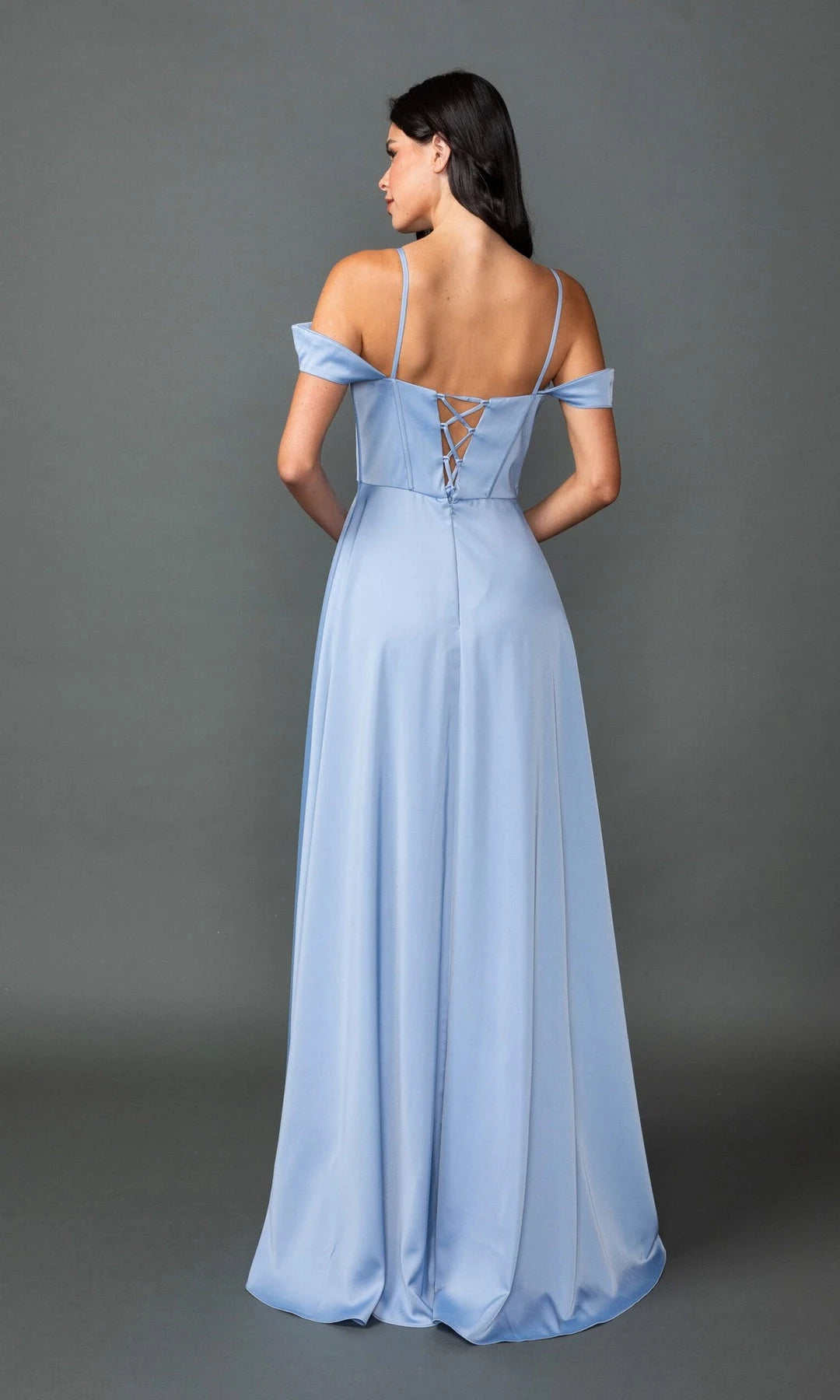 Elegant A-Line Sweetheart Sleeveless Corset Slit Light Blue Long Prom Dresses For Women